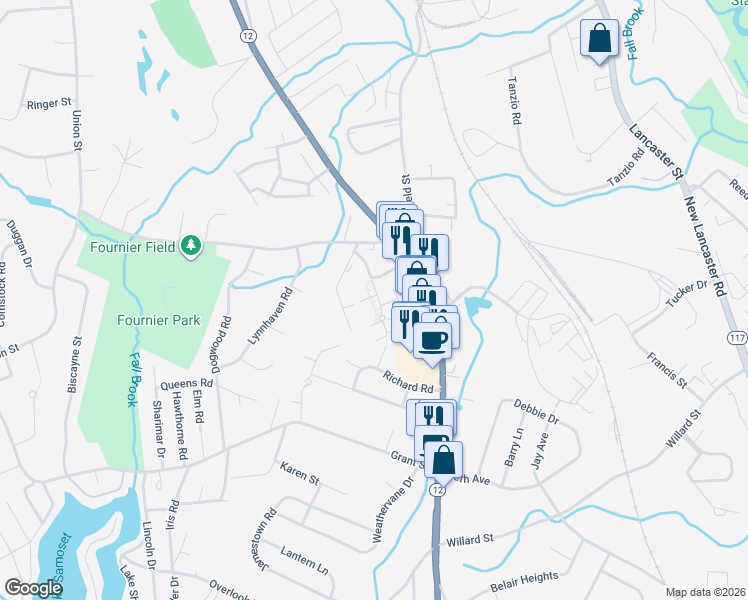 map of restaurants, bars, coffee shops, grocery stores, and more near 30 Terrace Drive in Leominster
