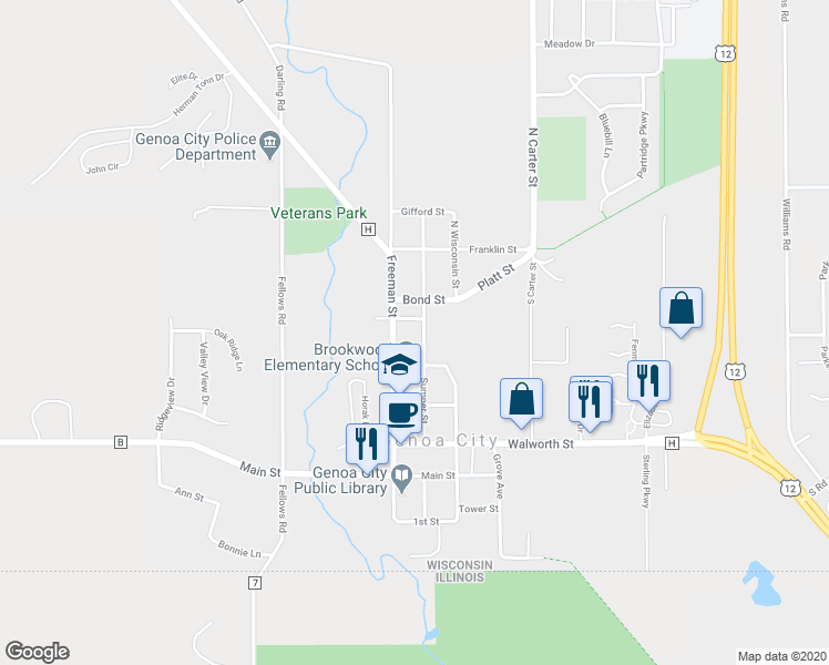 map of restaurants, bars, coffee shops, grocery stores, and more near 469 Sumner St in Fontana-on-Geneva Lake