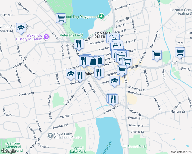 map of restaurants, bars, coffee shops, grocery stores, and more near 48 Richardson Avenue in Wakefield
