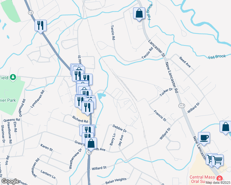 map of restaurants, bars, coffee shops, grocery stores, and more near 600 Brooks Pond Road in Leominster