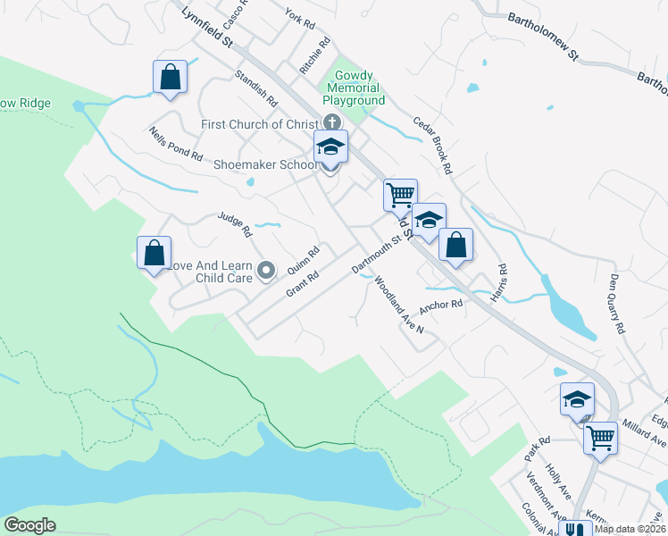 map of restaurants, bars, coffee shops, grocery stores, and more near 72 Dartmouth Street in Lynn