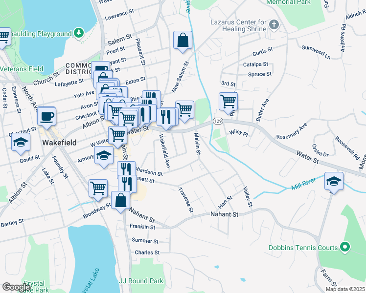 map of restaurants, bars, coffee shops, grocery stores, and more near 18 Bancroft Avenue in Wakefield