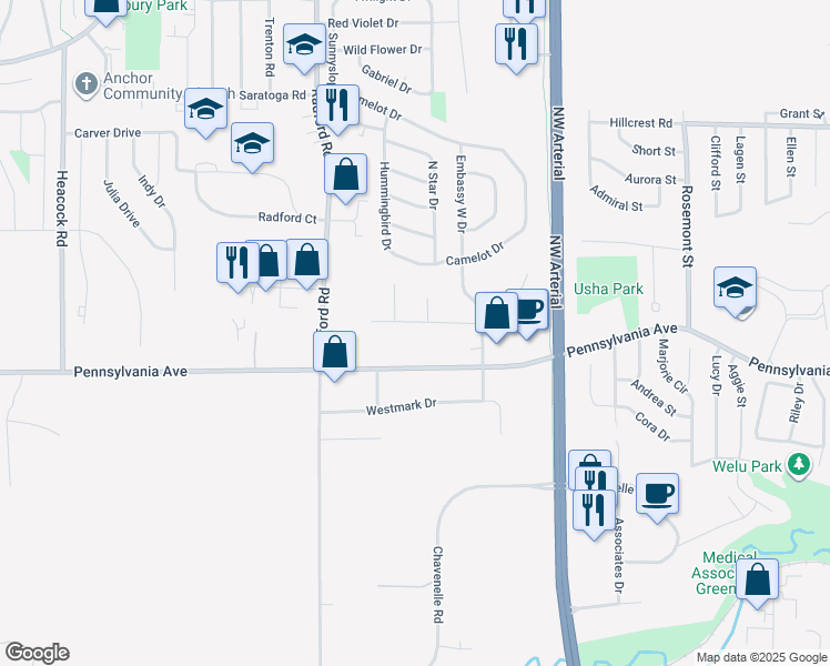 map of restaurants, bars, coffee shops, grocery stores, and more near 4135 Pennsylvania Avenue in Dubuque