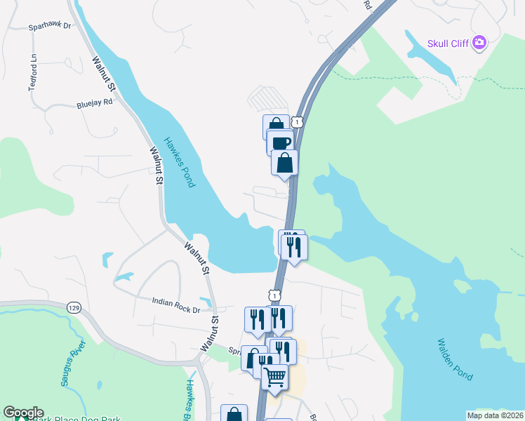 map of restaurants, bars, coffee shops, grocery stores, and more near 9 Broadway in Saugus