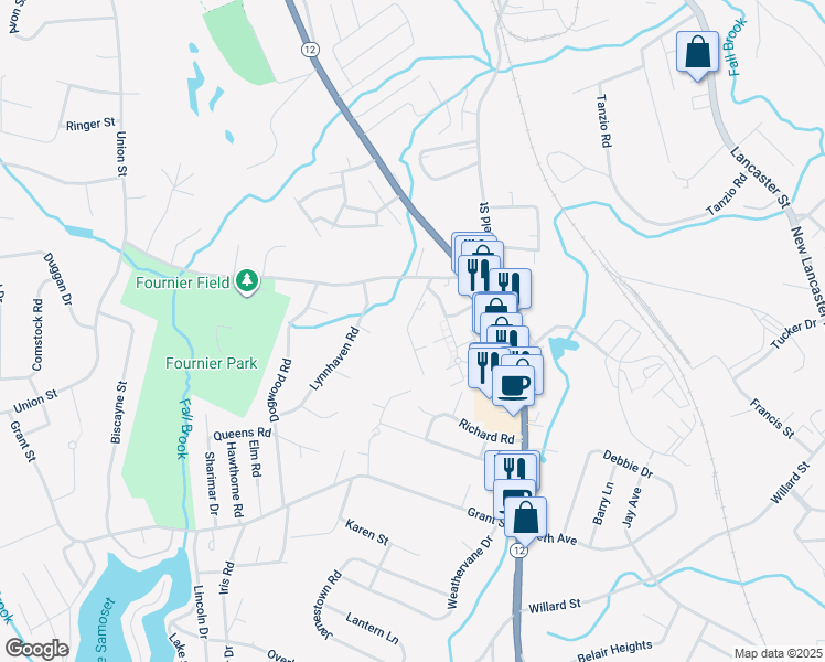 map of restaurants, bars, coffee shops, grocery stores, and more near 108 Litchfield Pines Drive in Leominster