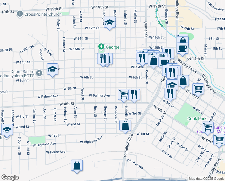 map of restaurants, bars, coffee shops, grocery stores, and more near 1400-1498 W Palmer Ave in Sioux City