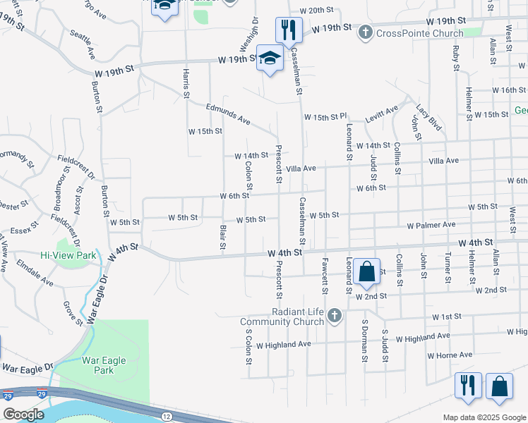 map of restaurants, bars, coffee shops, grocery stores, and more near 2800-2898 West 5th Street in Sioux City