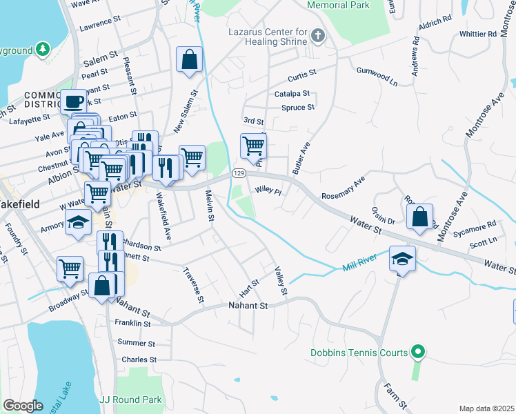 map of restaurants, bars, coffee shops, grocery stores, and more near 20 Del Carmine Street in Wakefield