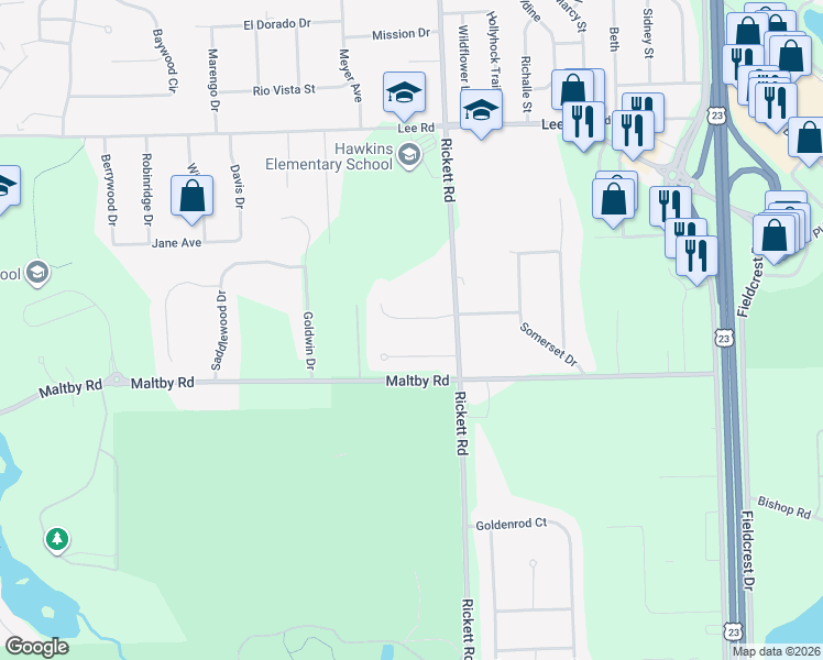 map of restaurants, bars, coffee shops, grocery stores, and more near 8907 Buchanan Road in Brighton
