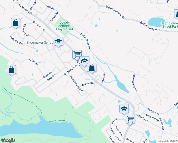 map of restaurants, bars, coffee shops, grocery stores, and more near 58 Kent Road in Lynn