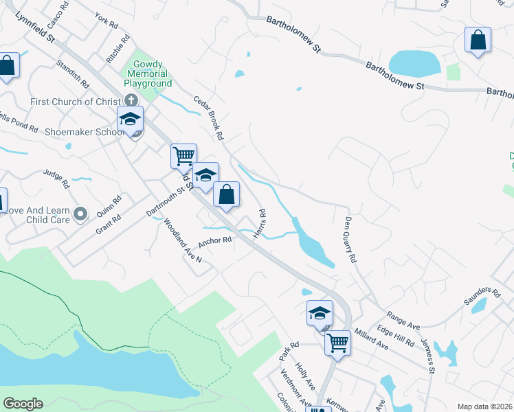 map of restaurants, bars, coffee shops, grocery stores, and more near 70 Harris Road in Lynn