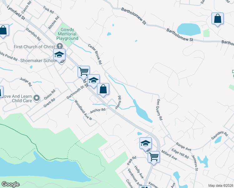map of restaurants, bars, coffee shops, grocery stores, and more near 70 Harris Road in Lynn