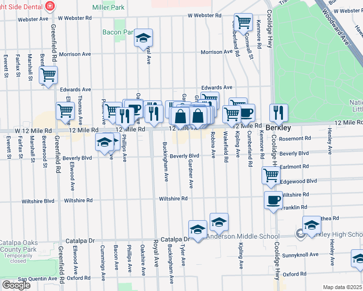 map of restaurants, bars, coffee shops, grocery stores, and more near 3339 Gardner Avenue in Berkley