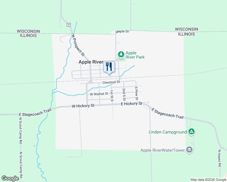map of restaurants, bars, coffee shops, grocery stores, and more near 105 Chestnut Street in Apple River
