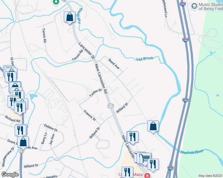 map of restaurants, bars, coffee shops, grocery stores, and more near 48 Arabian Road in Leominster