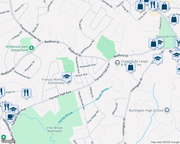 map of restaurants, bars, coffee shops, grocery stores, and more near in Burlington