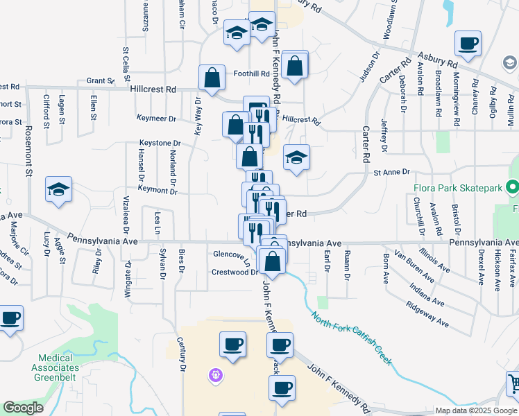 map of restaurants, bars, coffee shops, grocery stores, and more near 1755 John F Kennedy Road in Dubuque