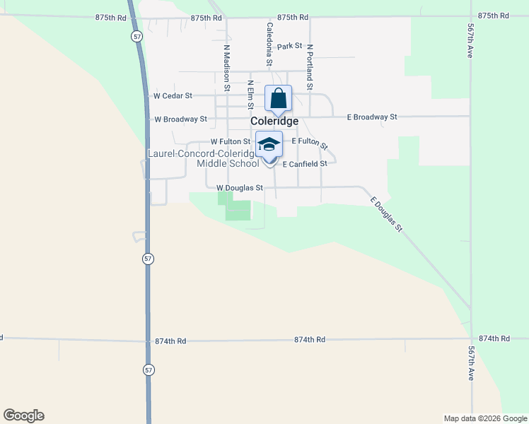 map of restaurants, bars, coffee shops, grocery stores, and more near Main Street in Coleridge