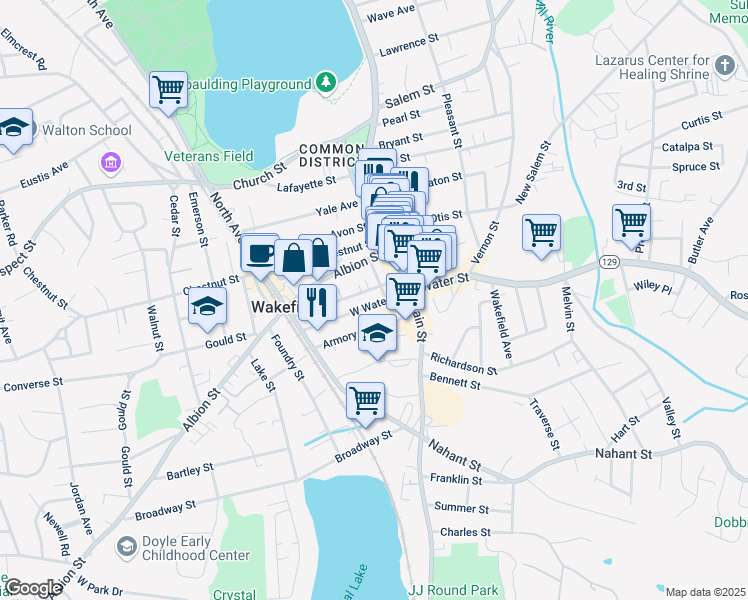 map of restaurants, bars, coffee shops, grocery stores, and more near 15 Richardson Avenue in Wakefield