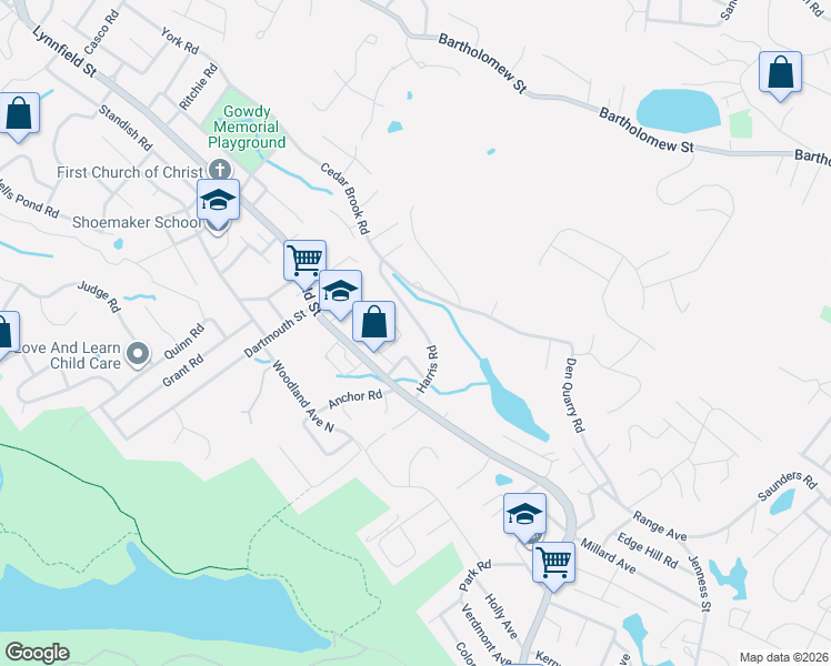 map of restaurants, bars, coffee shops, grocery stores, and more near 70 Harris Road in Lynn