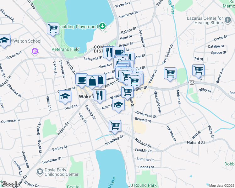 map of restaurants, bars, coffee shops, grocery stores, and more near 15 Richardson Avenue in Wakefield