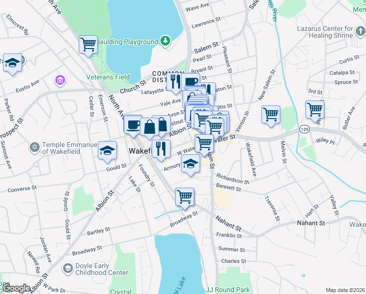 map of restaurants, bars, coffee shops, grocery stores, and more near 15 Richardson Avenue in Wakefield