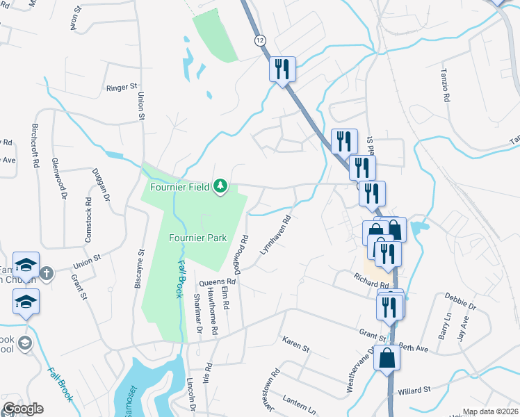 map of restaurants, bars, coffee shops, grocery stores, and more near 16 Boscobel Lane in Leominster