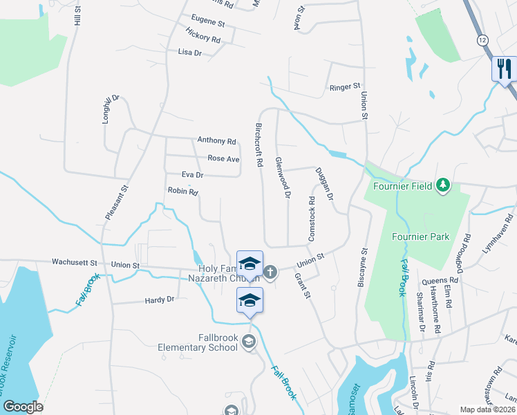 map of restaurants, bars, coffee shops, grocery stores, and more near 177 Birchcroft Road in Leominster