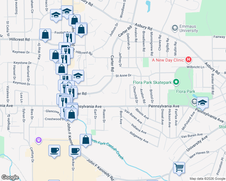 map of restaurants, bars, coffee shops, grocery stores, and more near 1886 Carter Road in Dubuque