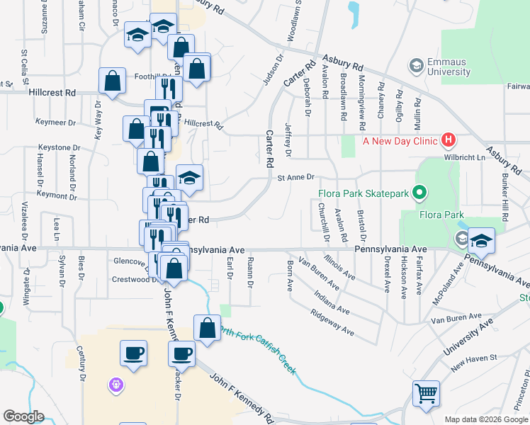 map of restaurants, bars, coffee shops, grocery stores, and more near 1886 Carter Road in Dubuque