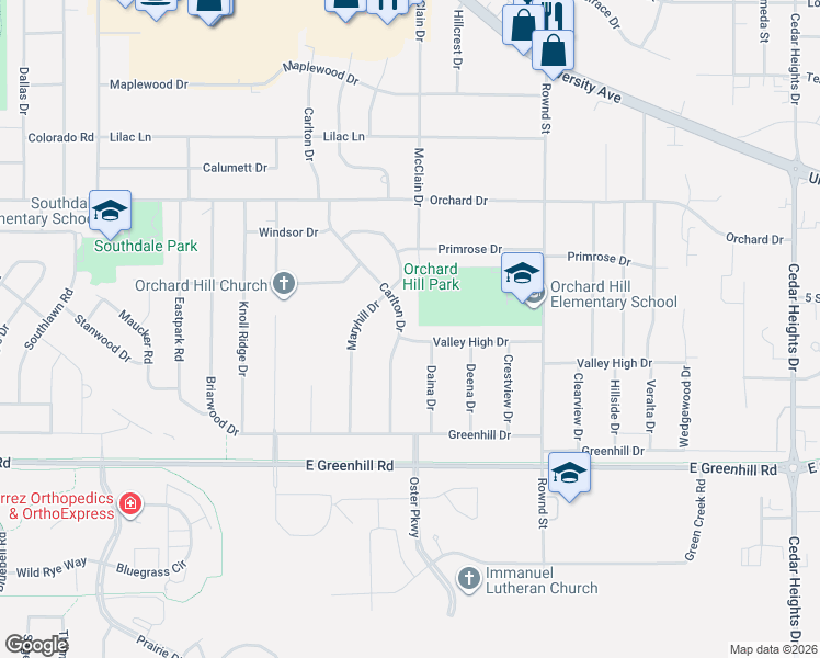 map of restaurants, bars, coffee shops, grocery stores, and more near 3921 Carlton Drive in Cedar Falls