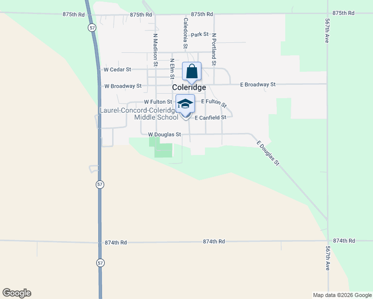 map of restaurants, bars, coffee shops, grocery stores, and more near Main Street in Coleridge