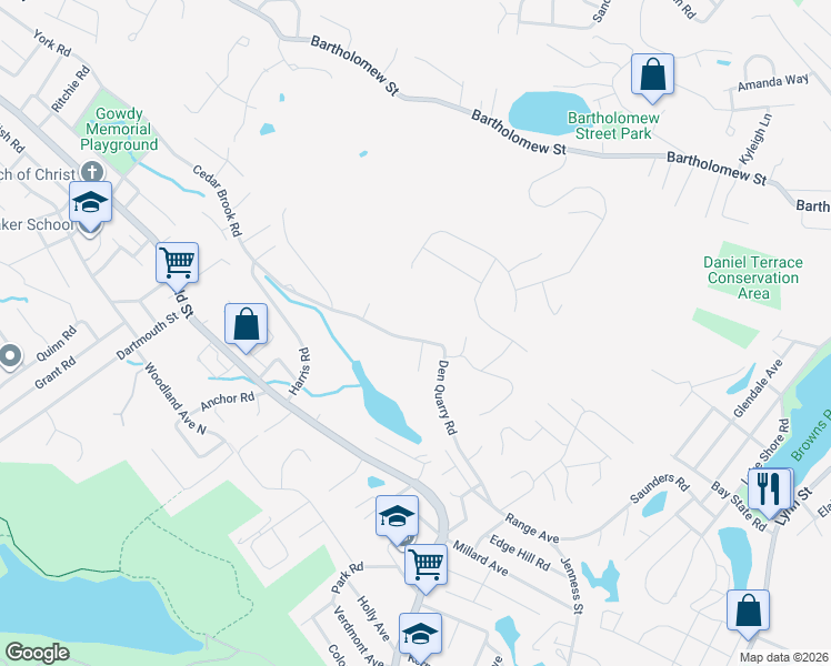 map of restaurants, bars, coffee shops, grocery stores, and more near 161 Den Quarry Road in Lynn