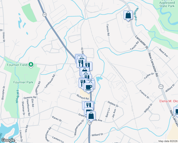 map of restaurants, bars, coffee shops, grocery stores, and more near 740 Central Street in Leominster