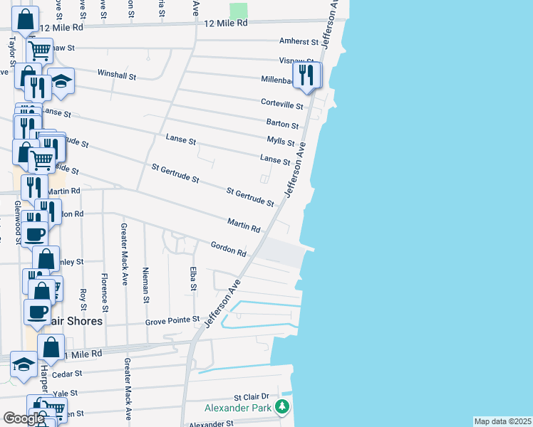 map of restaurants, bars, coffee shops, grocery stores, and more near 28735 Jefferson Avenue in St. Clair Shores