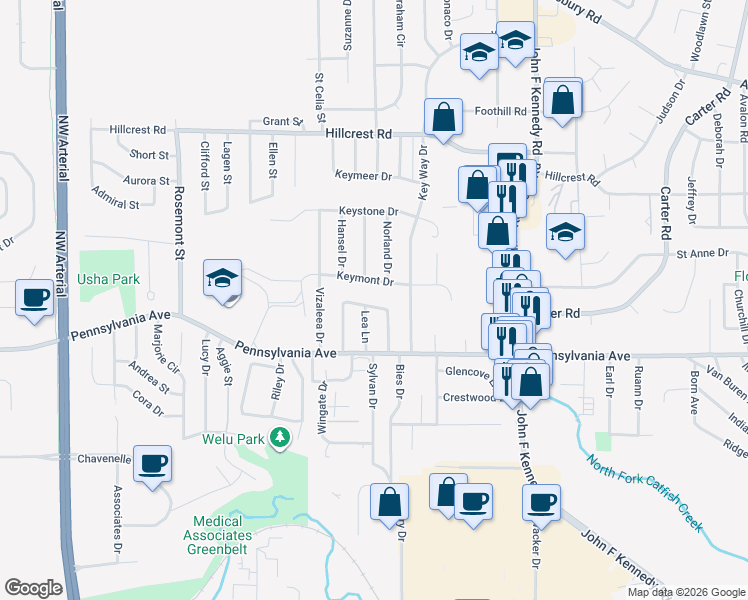 map of restaurants, bars, coffee shops, grocery stores, and more near 3538-3544 Keymont Drive in Dubuque