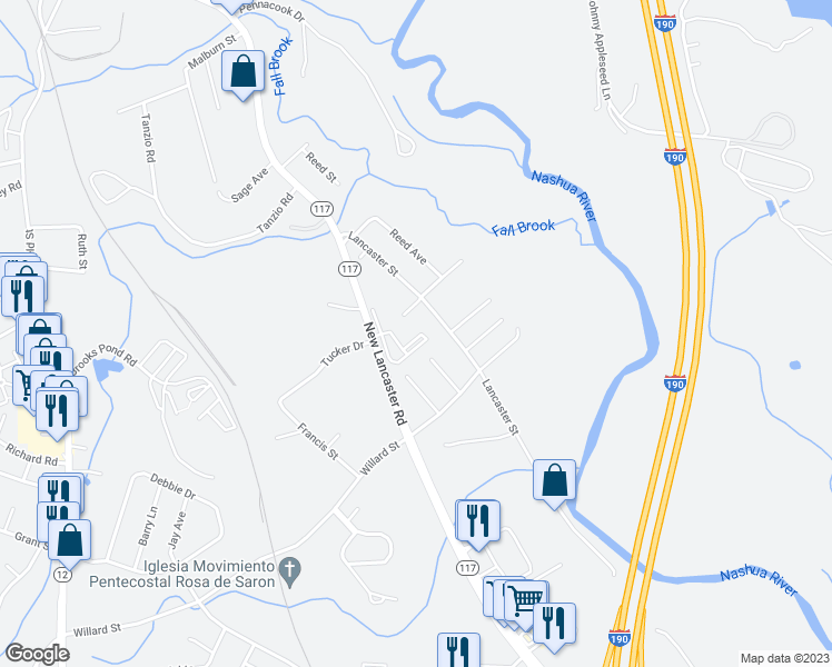 map of restaurants, bars, coffee shops, grocery stores, and more near 48 Arabian Road in Leominster
