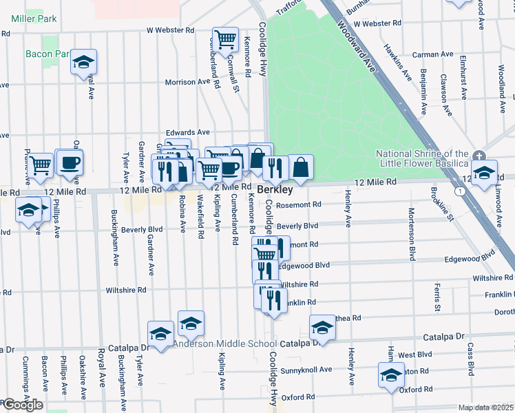 map of restaurants, bars, coffee shops, grocery stores, and more near in Berkley
