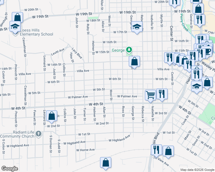 map of restaurants, bars, coffee shops, grocery stores, and more near 507 West Street in Sioux City