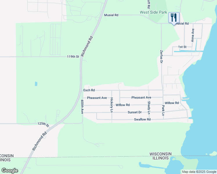 map of restaurants, bars, coffee shops, grocery stores, and more near 1910 Esch Road in Twin Lakes