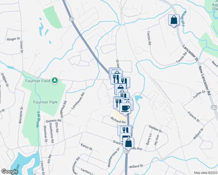 map of restaurants, bars, coffee shops, grocery stores, and more near 21C Cheryl Drive in Leominster