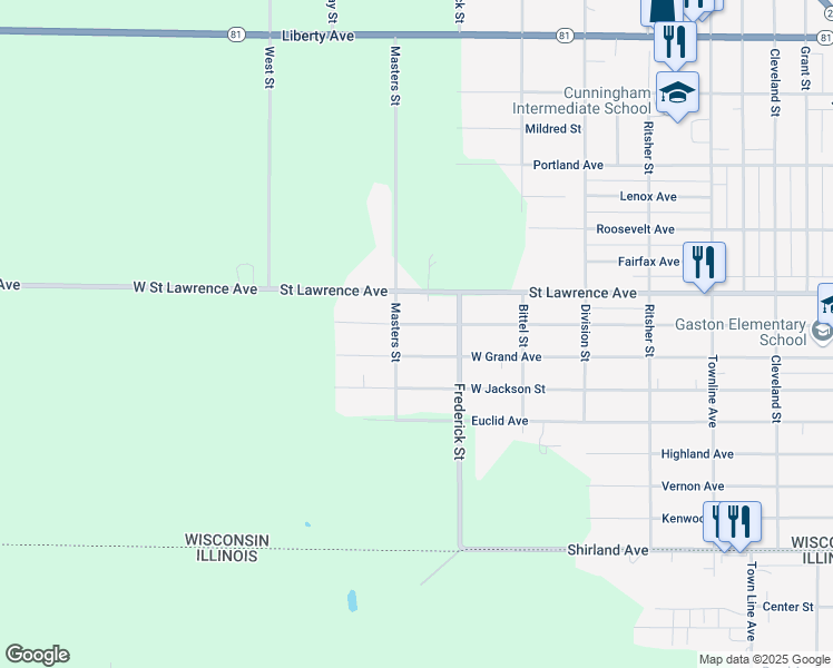 map of restaurants, bars, coffee shops, grocery stores, and more near 2336 Forest Avenue in Beloit