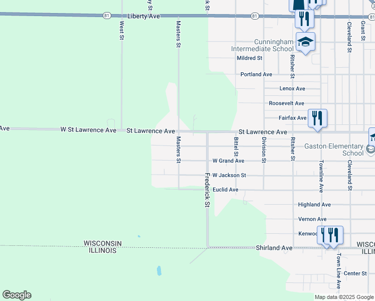 map of restaurants, bars, coffee shops, grocery stores, and more near 2336 Forest Avenue in Beloit