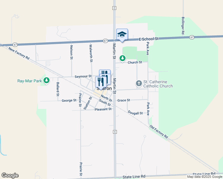 map of restaurants, bars, coffee shops, grocery stores, and more near 104 Plain Street in Sharon