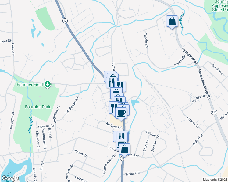 map of restaurants, bars, coffee shops, grocery stores, and more near 739 Central Street in Leominster