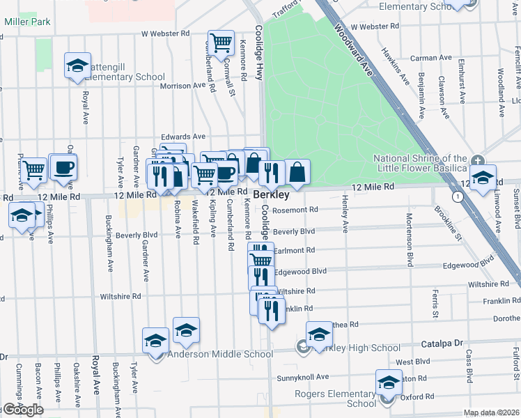 map of restaurants, bars, coffee shops, grocery stores, and more near in Berkley
