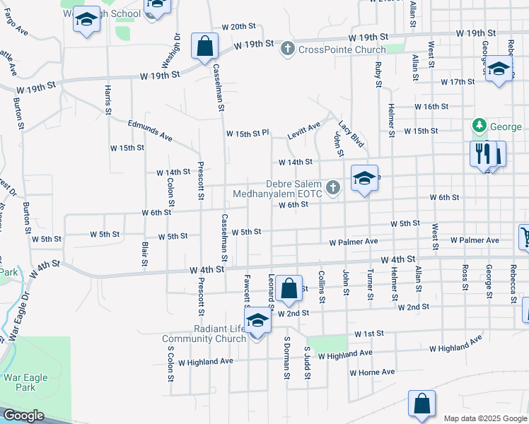 map of restaurants, bars, coffee shops, grocery stores, and more near 2400-2498 West 6th Street in Sioux City