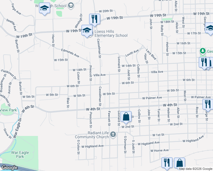 map of restaurants, bars, coffee shops, grocery stores, and more near 2500 West 6th Street in Sioux City