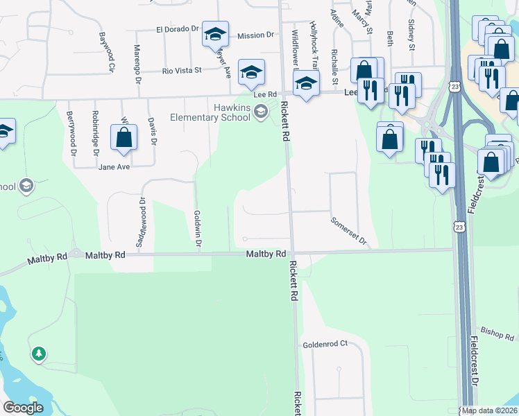 map of restaurants, bars, coffee shops, grocery stores, and more near 8907 Buchanan Road in Brighton