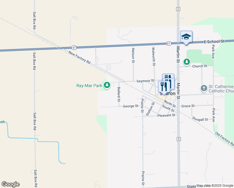 map of restaurants, bars, coffee shops, grocery stores, and more near 199 Ballard Street in Sharon